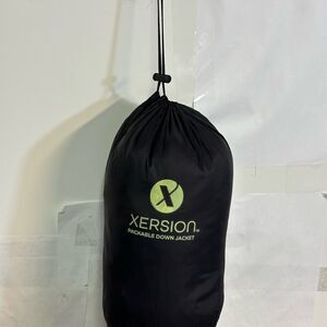 Xersion Black Duffel Bag with Green Logo with black down jacket new size medium